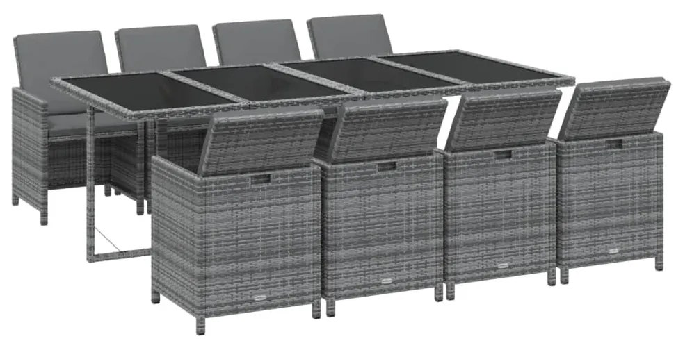 vidaXL Σετ Τραπεζαρίας Κήπου 9 τεμ. Γκρι Συνθετικό Ρατάν με Μαξιλάρια