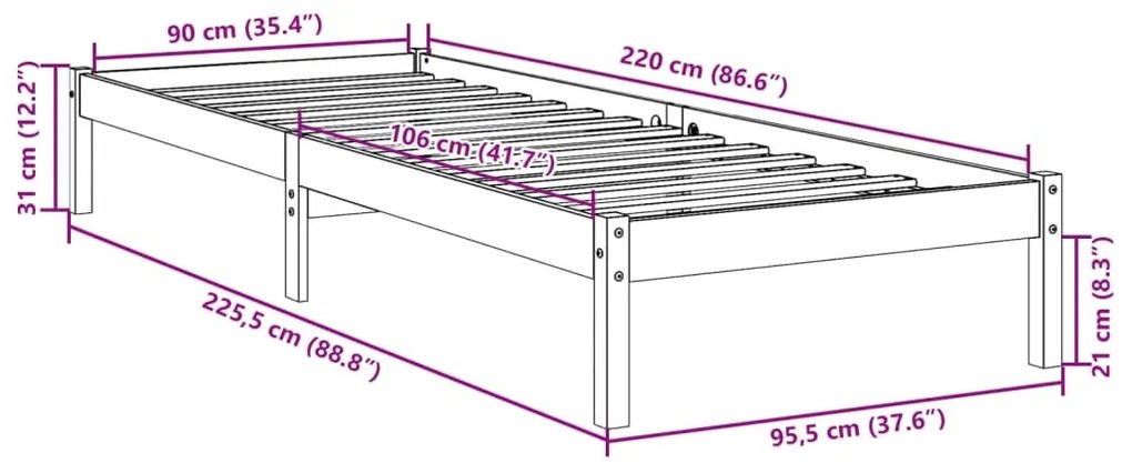 ΠΛΑΙΣΙΟ ΚΡΕΒΑΤΙΟΥ ΜΑΚΡΥ ΧΩΡΙΣ ΣΤΡΩΜΑ 90X220 ΕΚ ΜΑΣΙΦ ΠΕΥΚΟ 852416