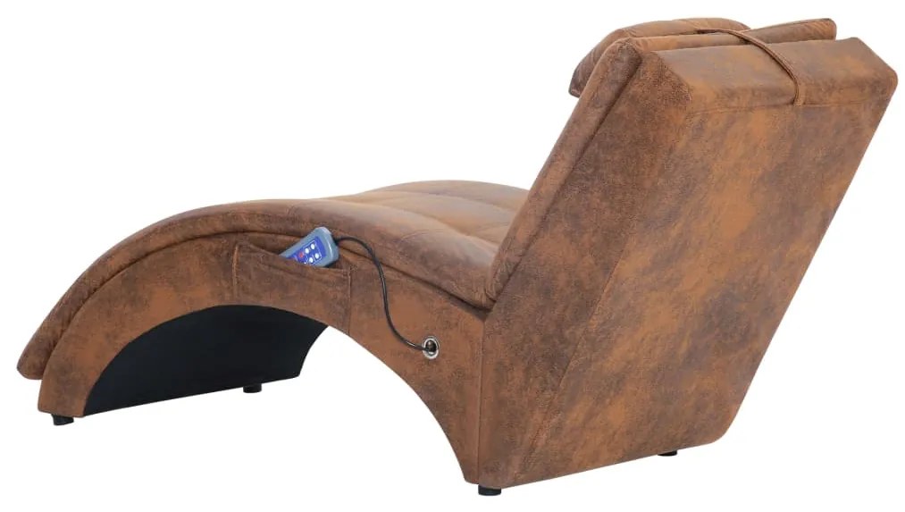 vidaXL Πολυθρόνα/Ανάκλιντρο Μασάζ Καφέ Συνθετικό Καστόρι με Μαξιλάρι