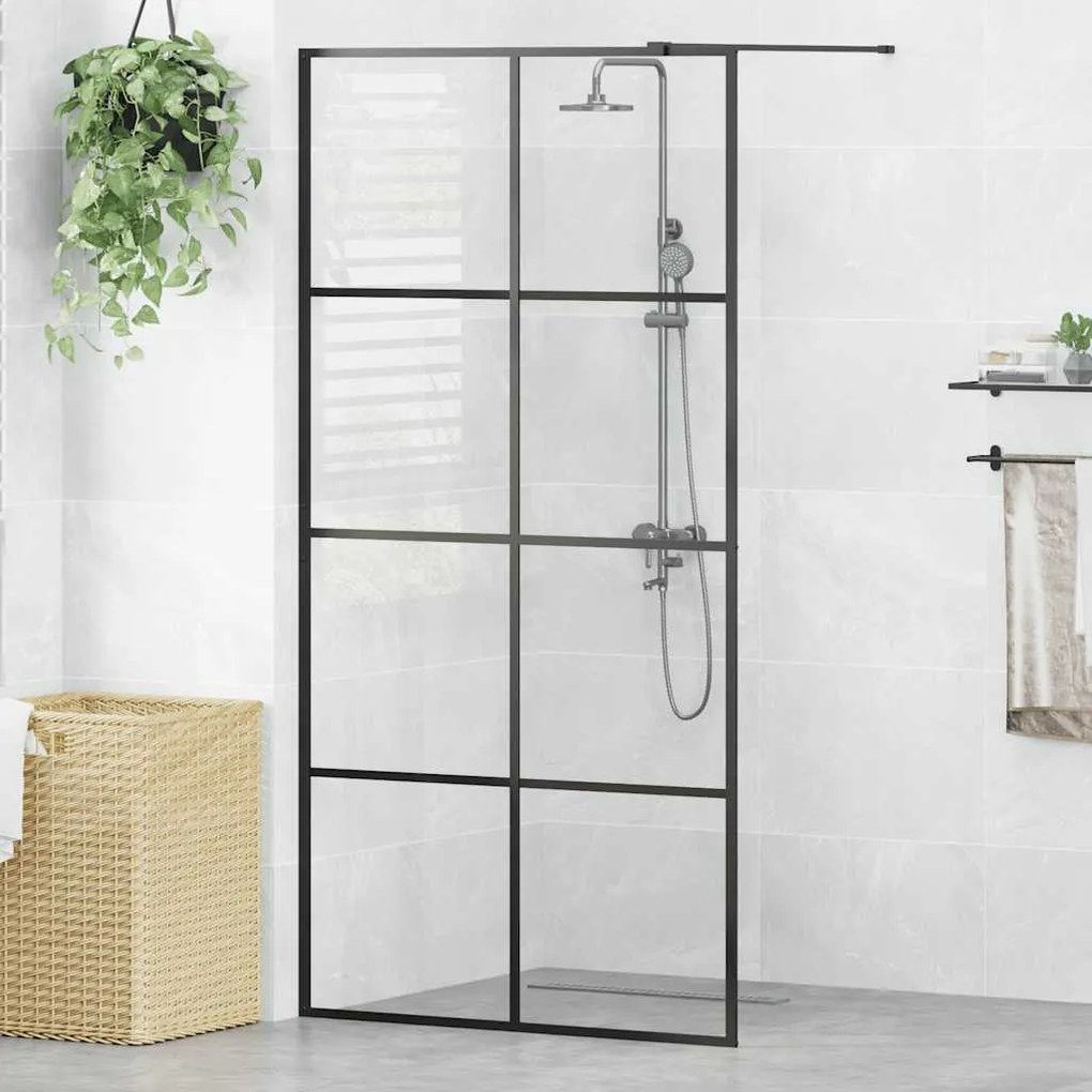 vidaXL Διαχωριστικό Ντουζιέρας Μαύρο 100 x 195 εκ. Διαφανές Γυαλί ESG