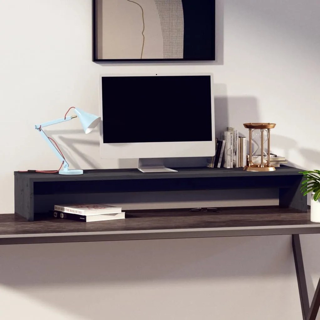 vidaXL Βάση Οθόνης Γκρι 100 x 27 x 15 εκ. από Μασίφ Ξύλο Πεύκου