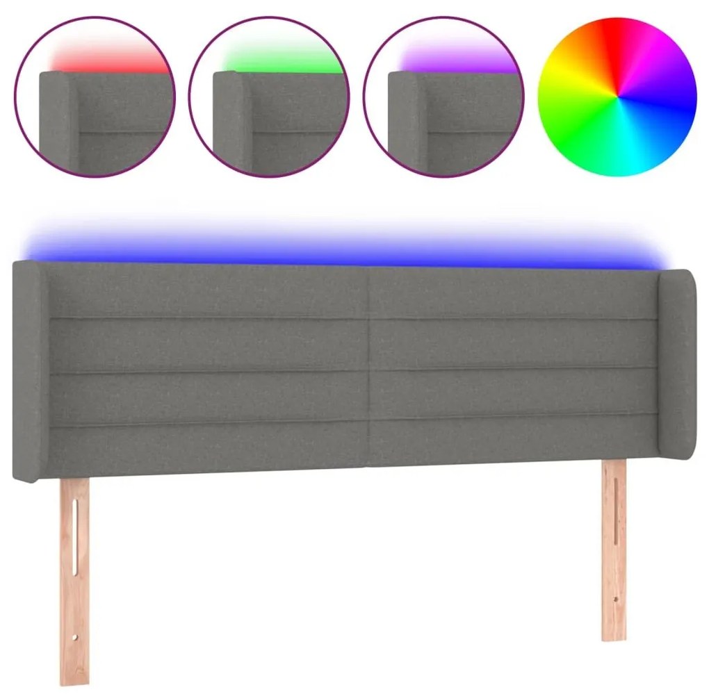 Κεφαλάρι Κρεβατιού LED Σκούρο Γκρι 147x16x78/88 εκ. Υφασμάτινο - Γκρι