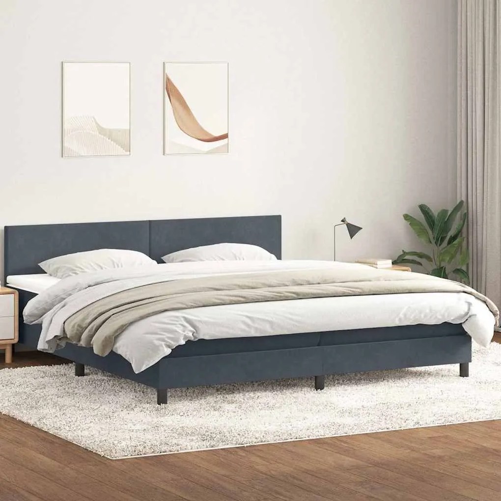 Box Spring Κρεβάτι με στρώμα Σκούρο γκρι 180x220 εκ. Βελούδινο - Γκρι