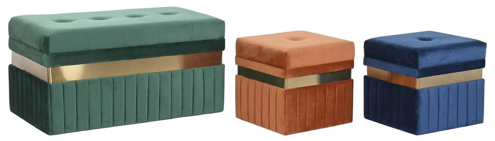 Σκαμπό DKD Home Decor Μπλε Πράσινο Πορτοκαλί Χρυσό Ξύλο MDF 93 x 47 x 45 cm (3 Μονάδες)