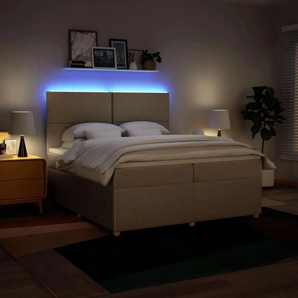 vidaXL Κρεβάτι Boxspring με Στρώμα Κρεμ 200x200 εκ. Υφασμάτινο