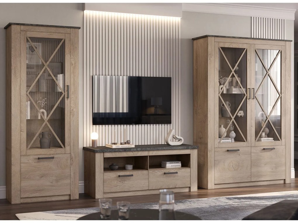 Ξύλινο Έπιπλο Τηλεόρασης VINCENT Oak Endgray Untreatad / Dark Concrete Μ139.5xΠ47.5xΥ57.5