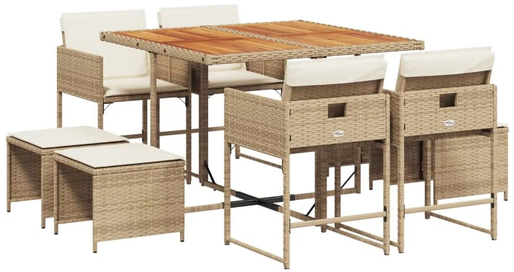 vidaXL Σετ Τραπεζαρίας Κήπου 9 τεμ. Μπεζ Συνθετικό Ρατάν με Μαξιλάρια
