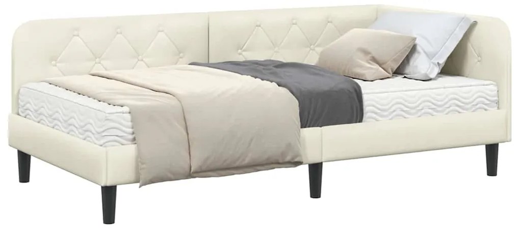 vidaXL Κρεβάτι Γωνίας με στρώμα με κεφαλάρι Κρεμ 100 x 200 cm Βελούδο