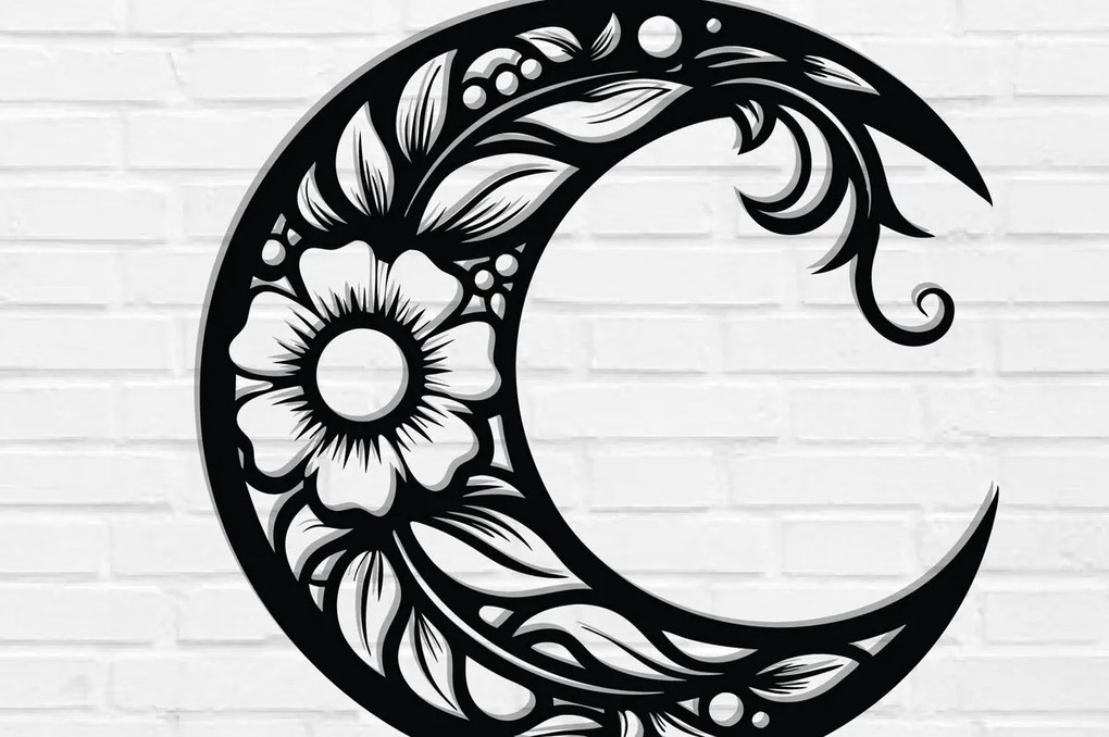Intra απο ξύλο plywood 3mm-4mm πάχος - Floral Moon Wall Art Laser Cut  Δίασταση 40x50 cm INTRAFABR-119465970