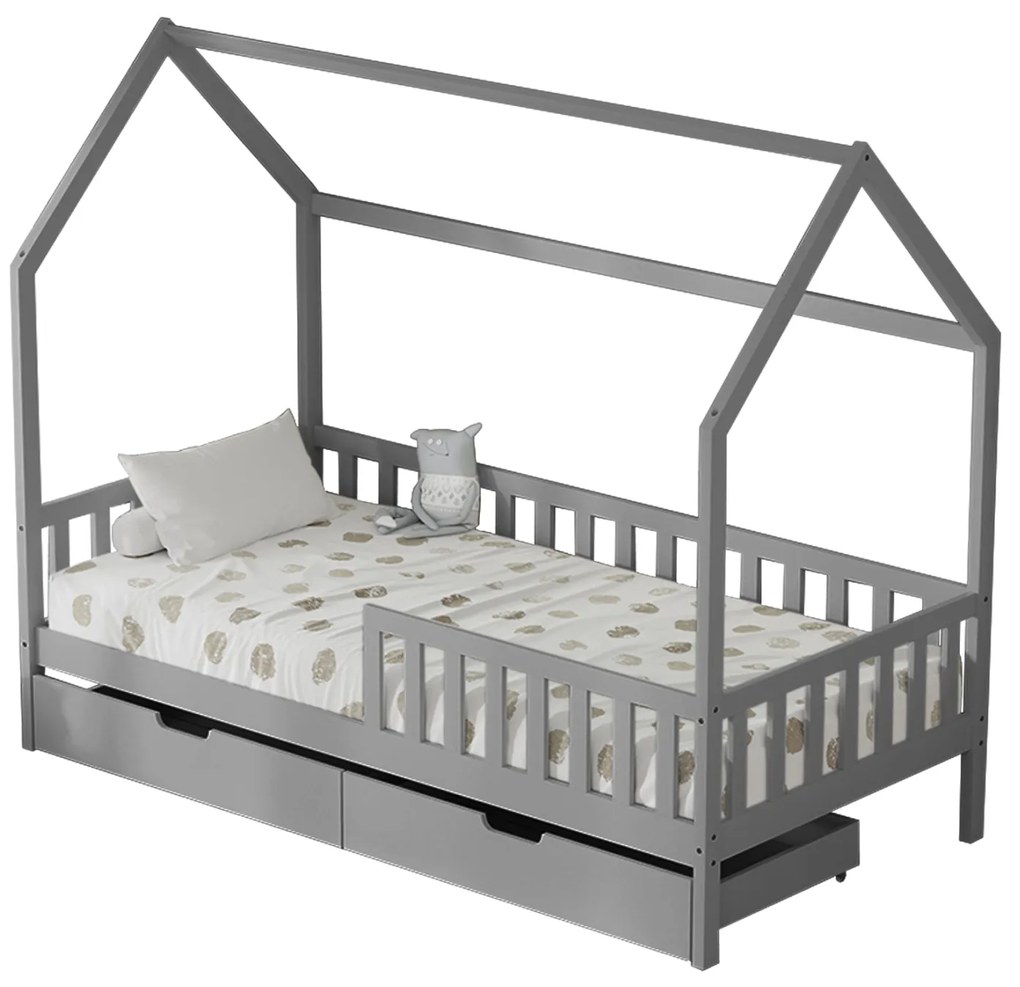 ΚΡΕΒΑΤΙ ΠΑΙΔΙΚΟ ΜΕ ΣΥΡΤΑΡΙΑ PHYLLIS HM724.05 τ.MONTESSORI ΓΚΡΙ 196x97x161Υεκ.