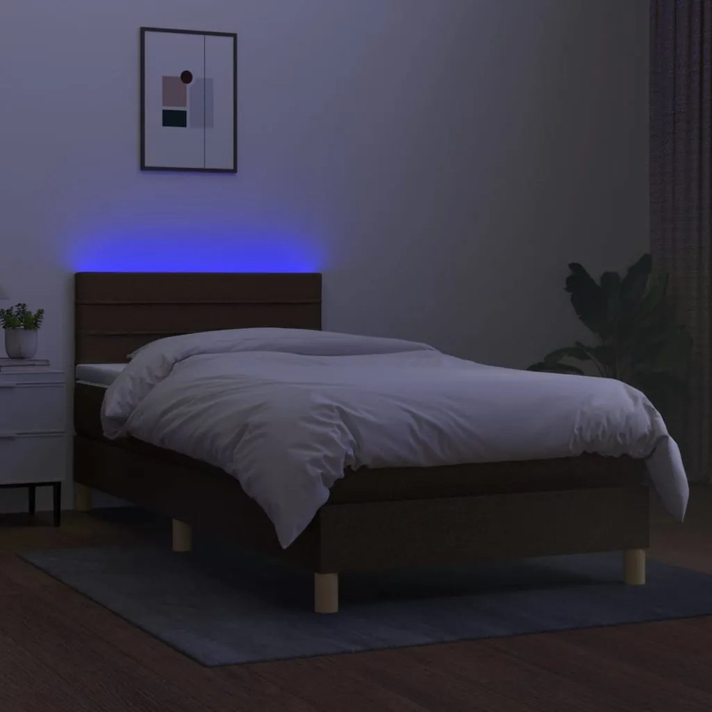 ΚΡΕΒΑΤΙ BOXSPRING ΜΕ ΣΤΡΩΜΑ &amp; LED ΣΚ.ΚΑΦΕ 100X200 ΕΚ ΥΦΑΣΜΑΤΙΝΟ 3133776