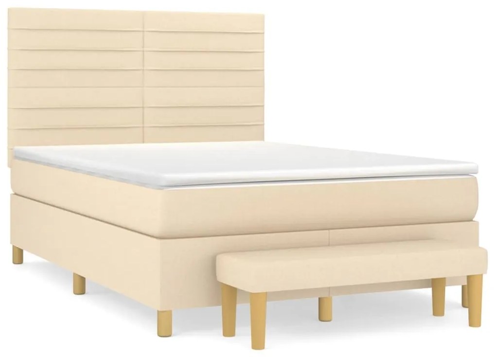 Κρεβάτι Boxspring με Στρώμα Κρεμ 140x200 εκ. Υφασμάτινο - Κρεμ