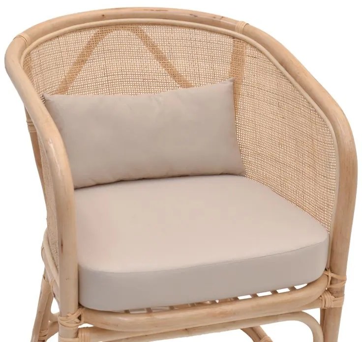 Καρέκλα - Πολυθρόνα Querke rattan pe σε Φυσικό με μπεζ μαξιλάρι 57x64x76 εκ. 57x64x76 εκ.