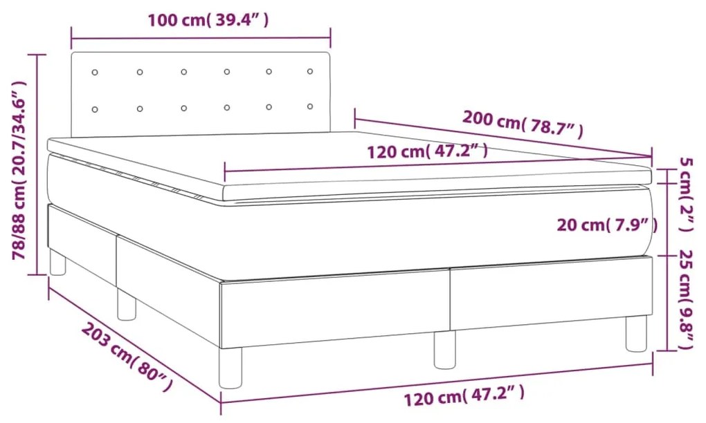 Κρεβάτι Boxspring με Στρώμα &amp; LED Σκ. Γκρι 120x200εκ. Βελούδινο - Γκρι