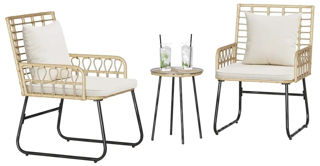 vidaXL Σέτ φαγητού για κήπο 3 pcs Καφέ και Κρέμα Πολυ rattan, ατσάλι