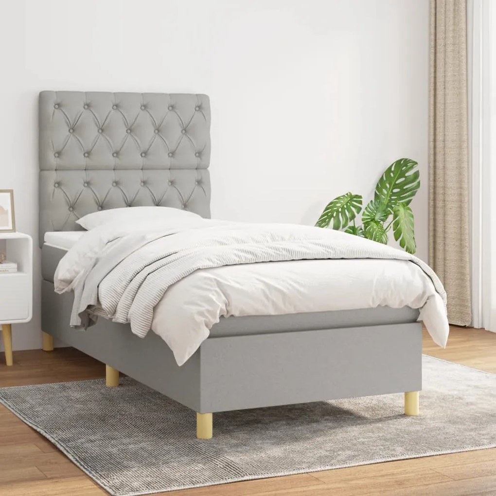 Κρεβάτι Boxspring με Στρώμα Ανοιχτό Γκρι 80x200 εκ. Υφασμάτινο