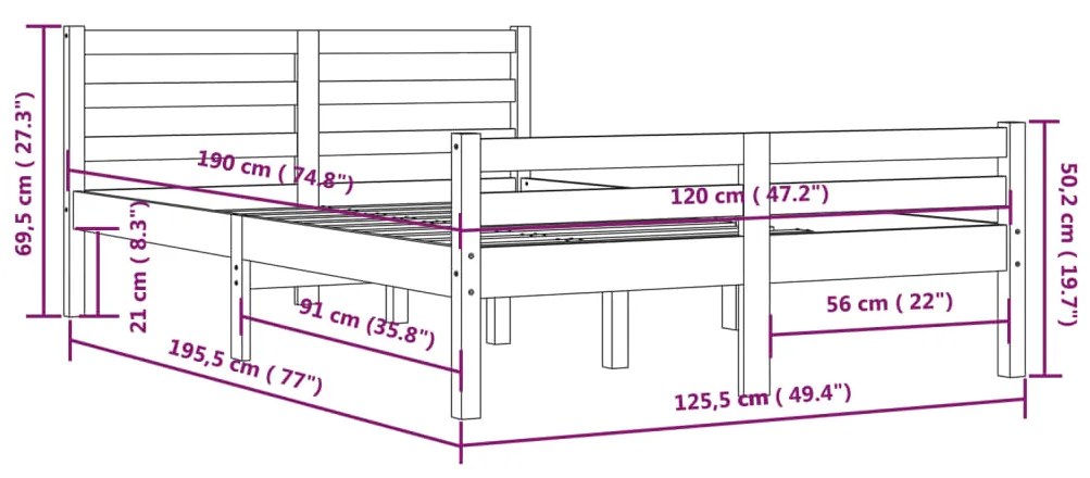 ΠΛΑΙΣΙΟ ΚΡΕΒΑΤΙΟΥ 120 X 190 ΕΚ. ΑΠΟ ΜΑΣΙΦ ΞΥΛΟ 4FT SMALL DOUBLE 814789