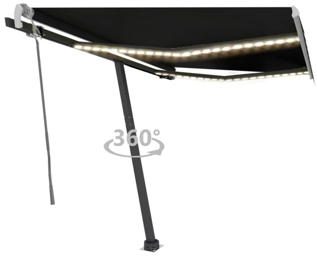vidaXL Τέντα Συρόμενη Χειροκίνητη με LED Ανθρακί 350 x 250 εκ.