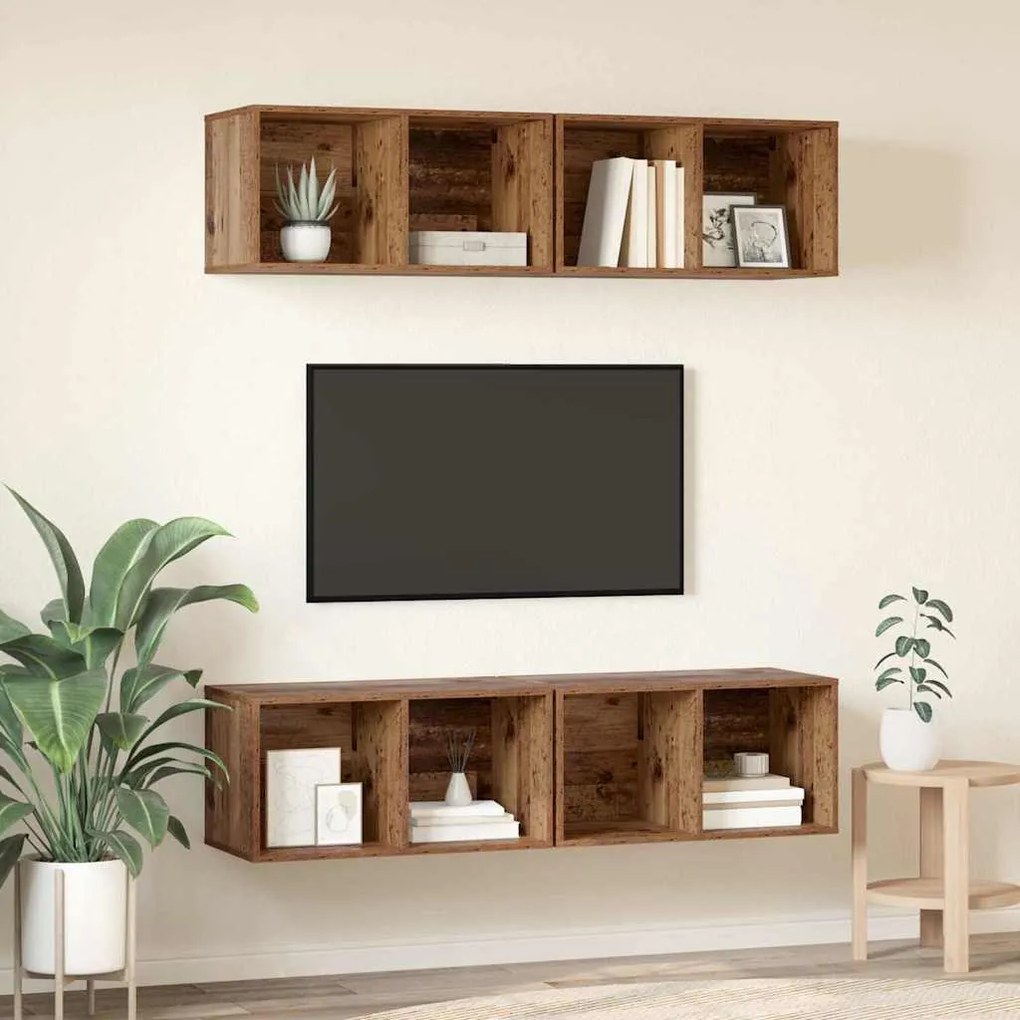 vidaXL Τηλεοπτική Κάβα Τοίχου 4 pcs Παλιό ξύλο 37 x 37 x 72 εκ