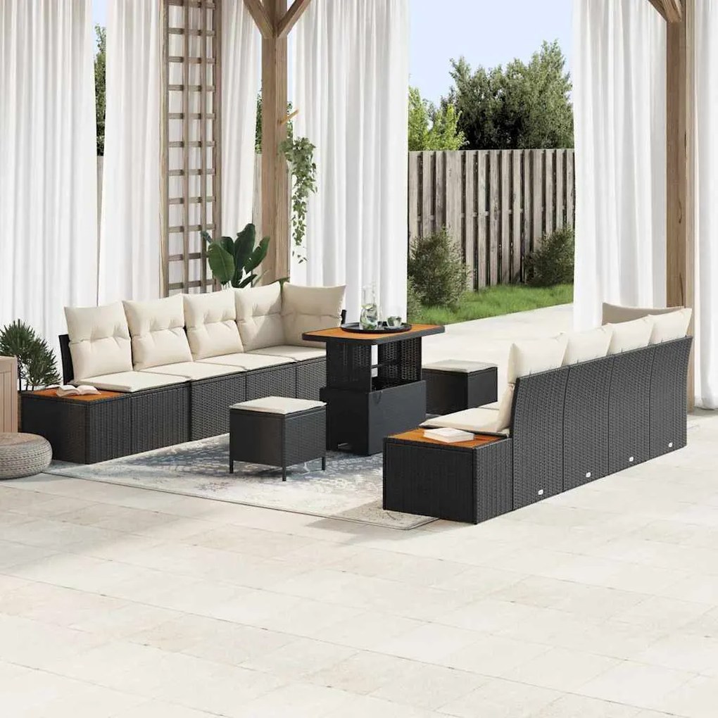 vidaXL Σετ Καναπέ Κήπου 11 pcs Μαύρο, Κρέμα 90 x 55 x 71 cm