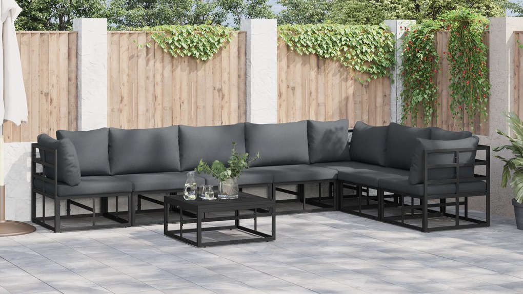 vidaXL Σετ Καναπέ Κήπου 8 pcs Μαύρο 70 x 70 x 32 εκ Αλουμίνιο