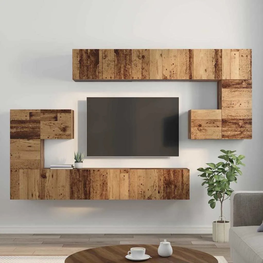 vidaXL Σετ επίπλου τηλεόρασης 10 pcs Παλαιό ξύλο 180 x 30 x 90.5 εκ