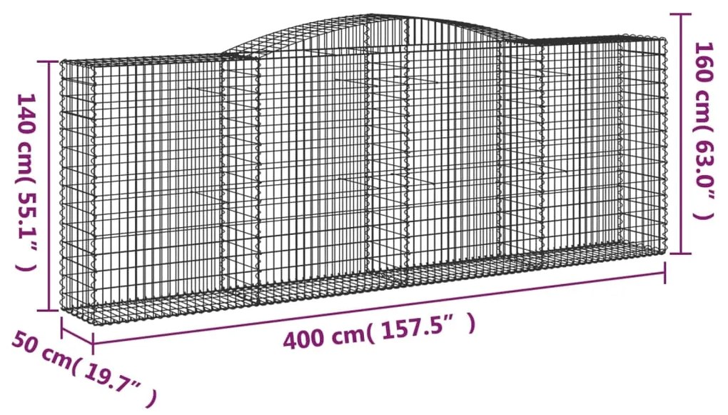 vidaXL Συρματοκιβώτια Τοξωτά 25 τεμ. 400x50x140/160 εκ. Γαλβαν. Ατσάλι