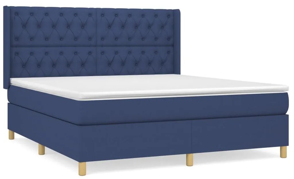 Κρεβάτι Boxspring με Στρώμα Μπλε 160x200 εκ. Υφασμάτινο - Μπλε