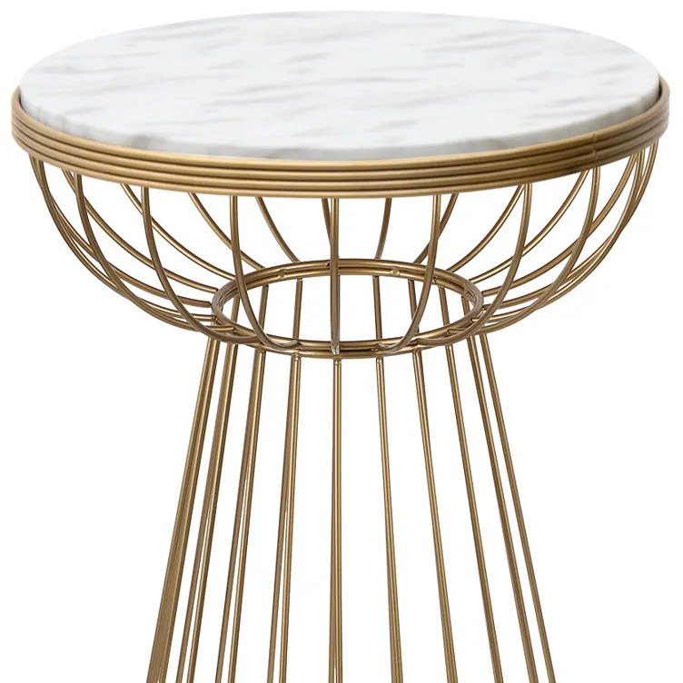 Βοηθητικό τραπεζάκι Tekosi Megapap μεταλλικό - Mdf χρώμα χρυσό - λευκό εφέ μαρμάρου 35x35x58εκ.