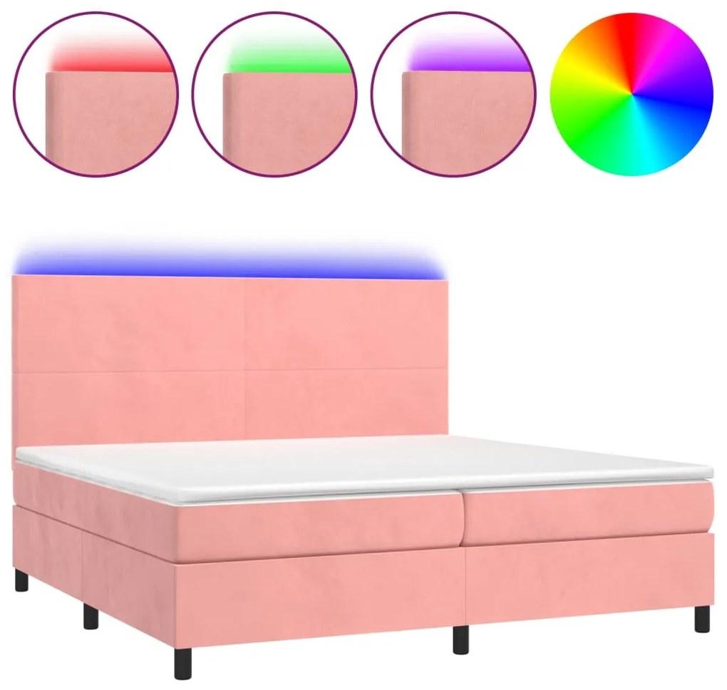 ΚΡΕΒΑΤΙ BOXSPRING ΜΕ ΣΤΡΩΜΑ &amp; LED ΡΟΖ 200X200 ΕΚ. ΒΕΛΟΥΔΙΝΟ 3136028