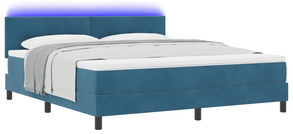 vidaXL κρεβάτι Box Spring με στρώμα & LED σε σκούρο μπλε 180x200 εκ βελούδο