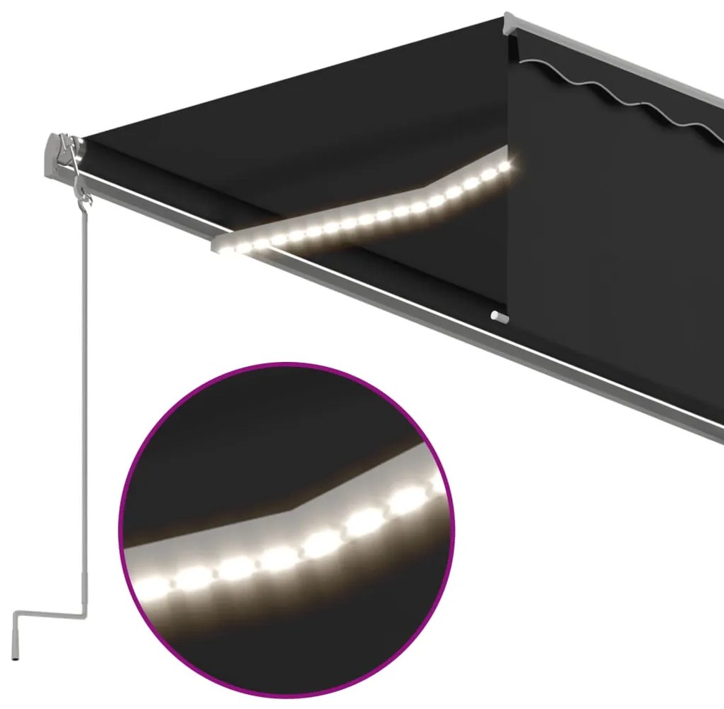 vidaXL Τέντα Αυτόματη με Σκίαστρο/LED/Αισθ. Ανέμου Ανθρακί 6 x 3 μ.