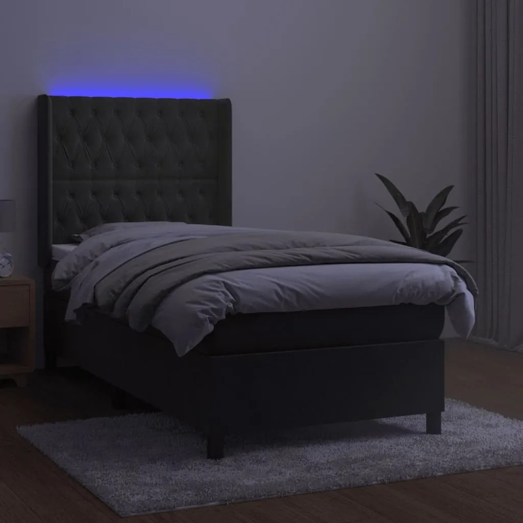 ΚΡΕΒΑΤΙ BOXSPRING ΜΕ ΣΤΡΩΜΑ &amp; LED ΣΚ. ΓΚΡΙ 90X190 ΕΚ. ΒΕΛΟΥΔΙΝΟ 3139716