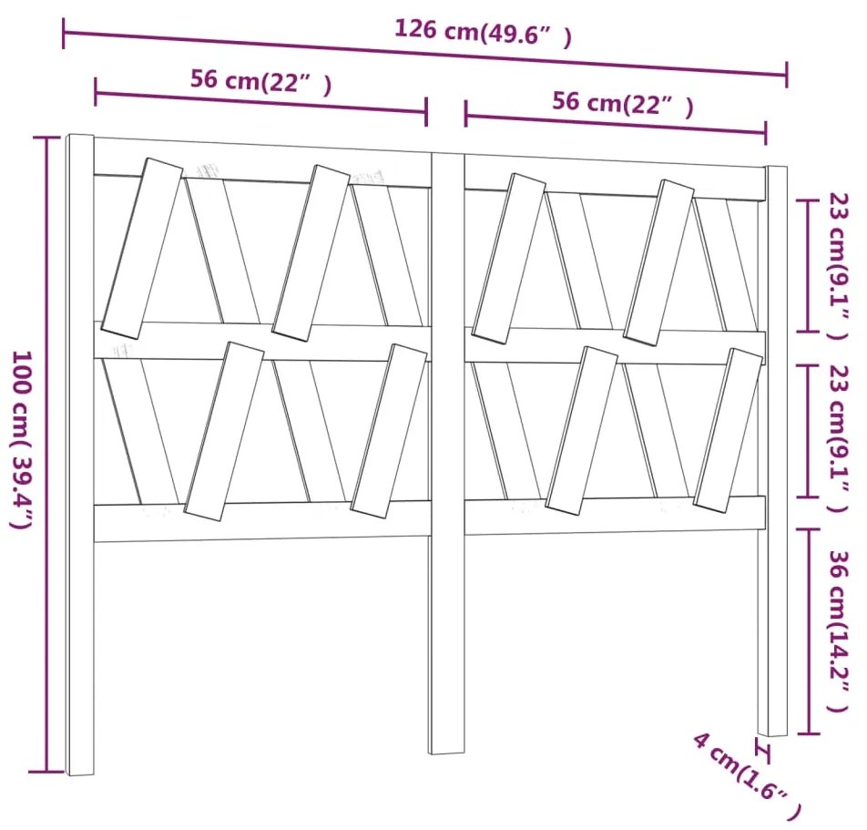 vidaXL Κεφαλάρι Κρεβατιού Λευκό 126 x 4 x 100 εκ. Μασίφ Ξύλο Πεύκου