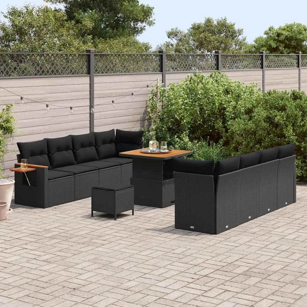 vidaXL Σετ Καναπέ Κήπου με μαξιλάρι 11 pcs Μαύρο 80 x 80 x 71 cm