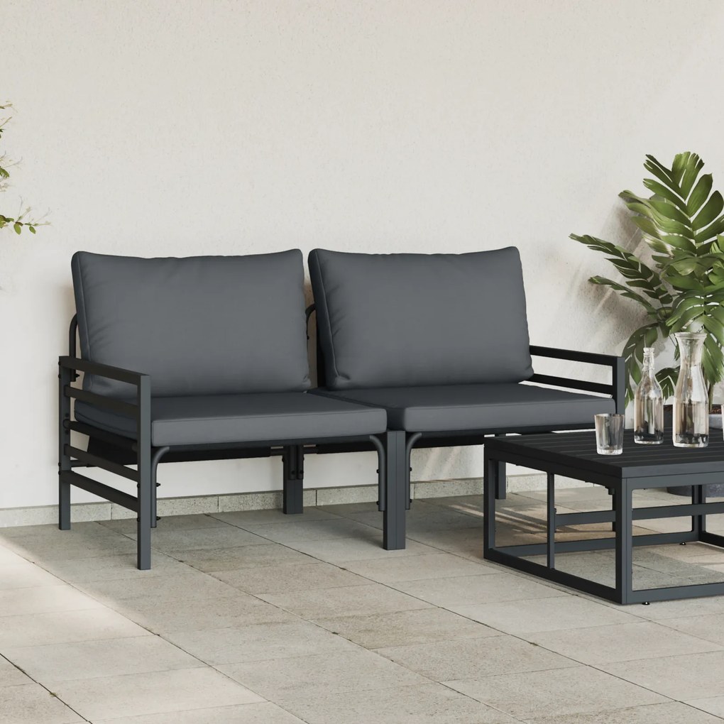 vidaXL Εξωτερικά Έπιπλα με μαξιλάρι με μαξιλάρι 2 pcs Ανθρακί Ατσάλι