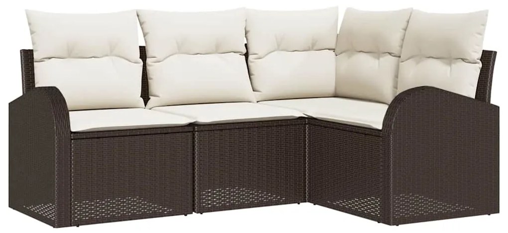 vidaXL Σετ Καναπέ Κήπου με μαξιλάρι 4 pcs Καφέ Πολυ ράταν