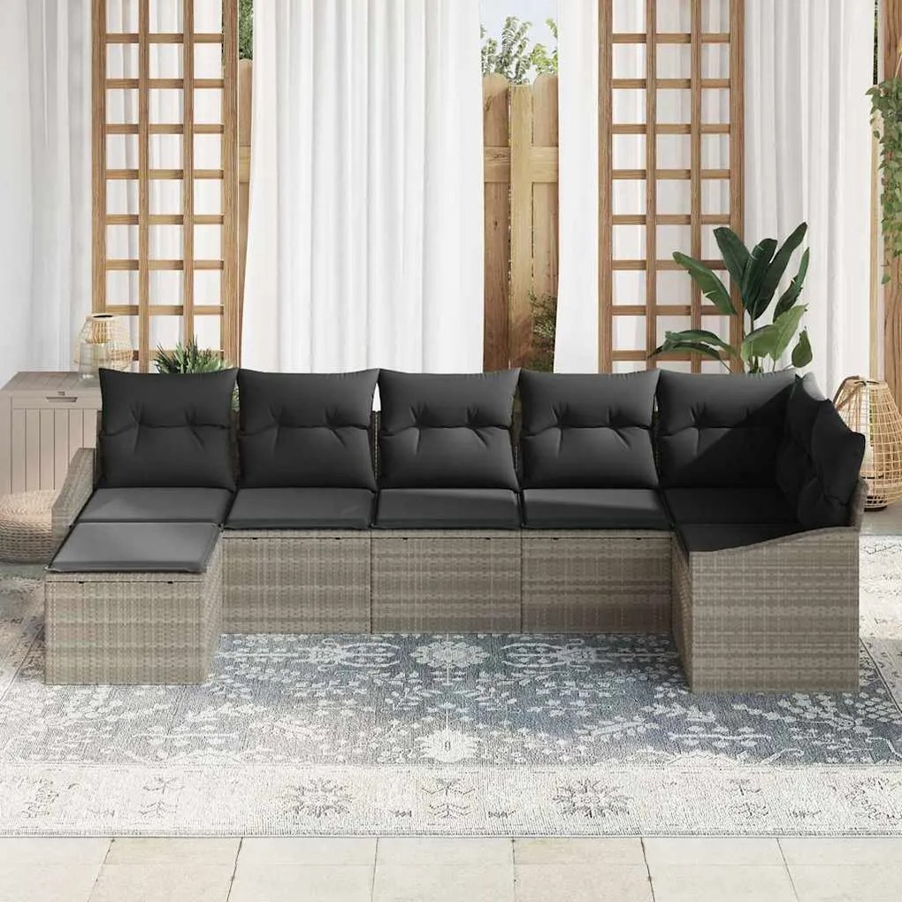 vidaXL Σετ Καναπέ Κήπου 7 pcs Ανοιχτό γκρι Πολυ ράταν