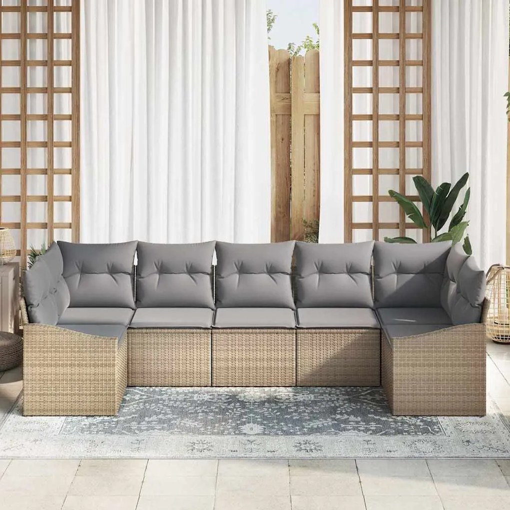 vidaXL Σετ Καναπέ Κήπου 7 pcs Μπεζ Πολυ ράταν