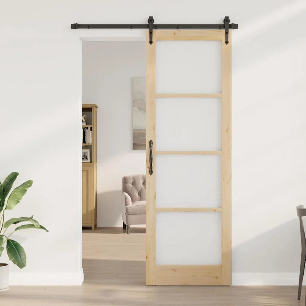 vidaXL Συρόμενη Πόρτα Χειροκίνητος Καφέ 78 x 232 cm Ξύλο και μέταλλο