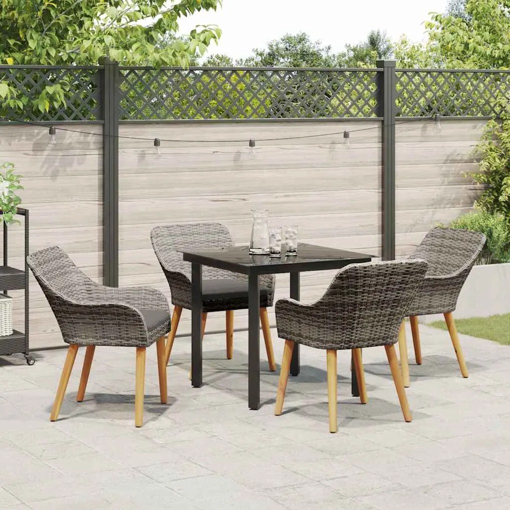 vidaXL Σέτ φαγητού για κήπο με μαξιλάρι 5 pcs Γκρι συνθετικό ρατάν