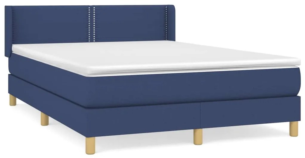 vidaXL Κρεβάτι Boxspring με Στρώμα Μπλε 140x190 εκ. Υφασμάτινο