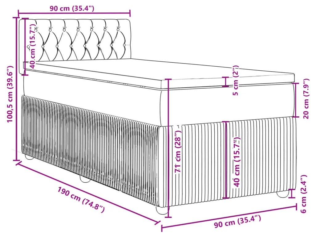 Κρεβάτι Boxspring με Στρώμα Σκούρο Καφέ 90x190 εκ. Υφασμάτινο - Καφέ