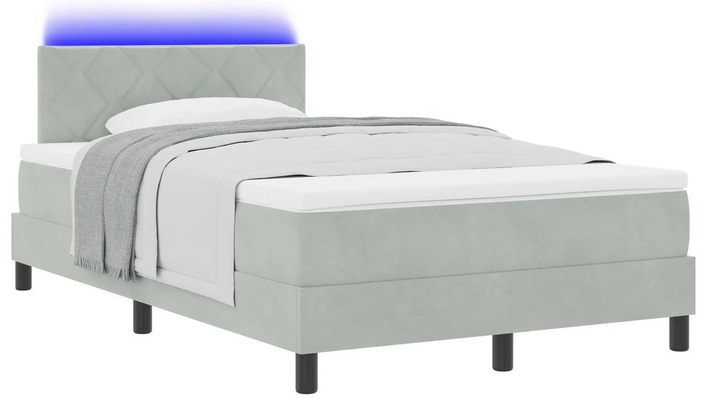 vidaXL Κρεβάτι Box Spring με Στρώμα & LED Ανοιχτό Γκρι 120x200 εκ. Βελούδο