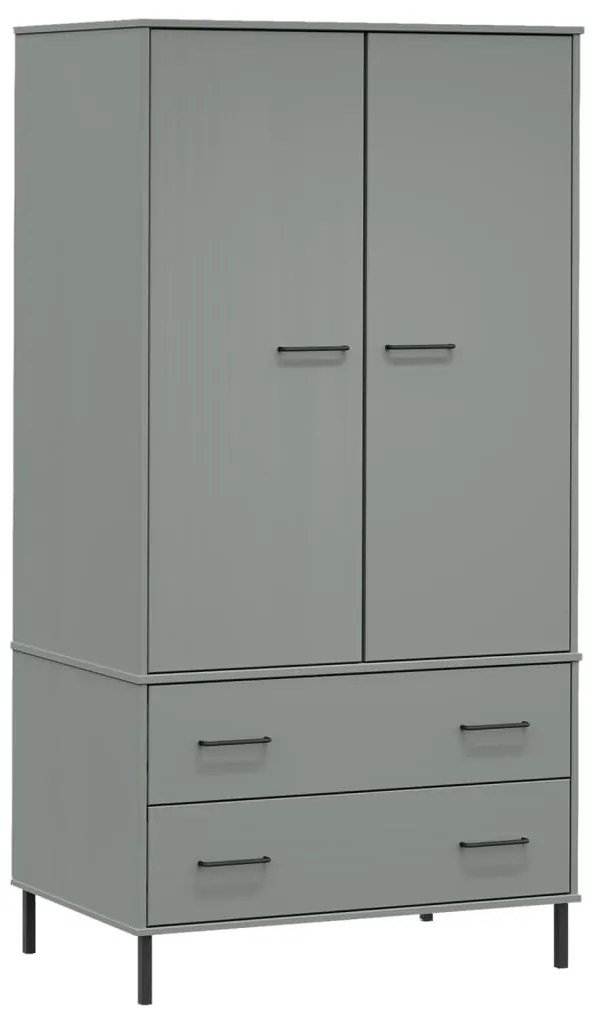 vidaXL Ντουλάπα OSLO Γκρι 90x55x172,5 εκ. Μασίφ Ξύλο με Μετ. Πόδια