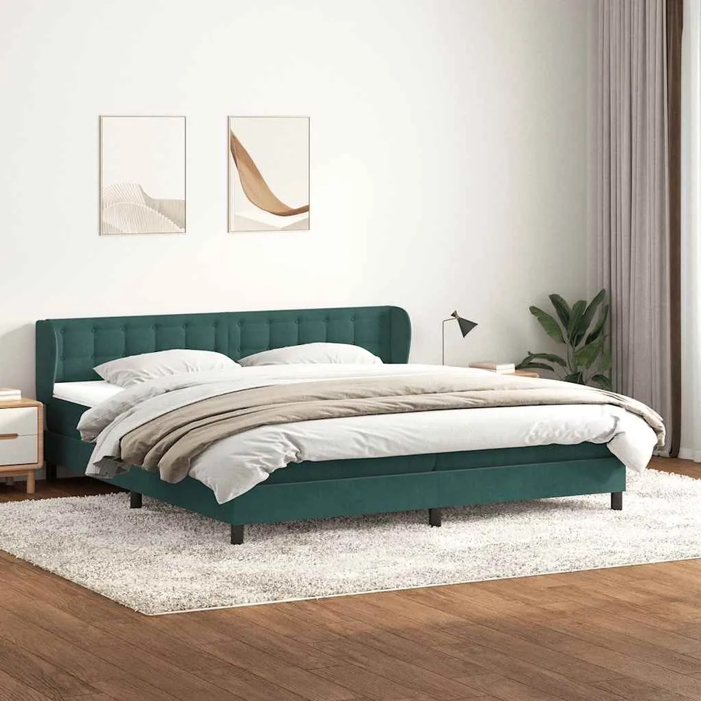 vidaXL Box Spring κρεβάτι με στρώματα σκούρο πράσινο Βελούδινο