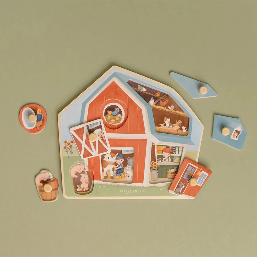 Ξύλινο Παζλ Με 6 Σφηνώματα Little Dutch Little Farm LD7158