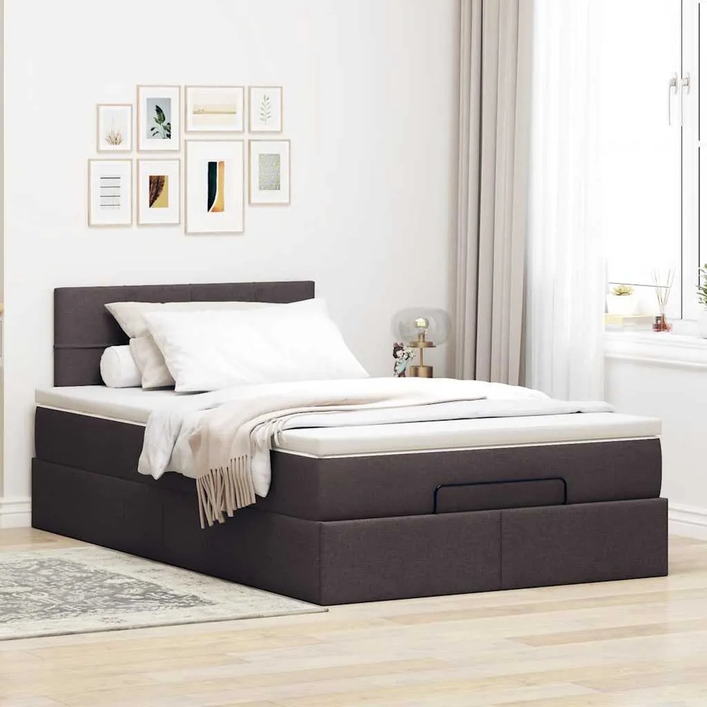 vidaXL Ottoman Κρεβάτι με Στρώμα Σκούρο Καφέ 120x200cm Ύφασμα