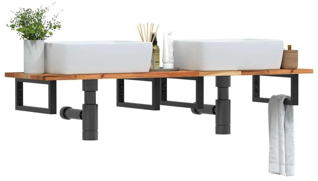 Ράφι Νιπτήρα Τοίχου από Ατσάλι / Μασίφ Ξύλο Ακακίας
