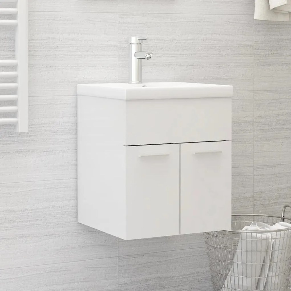 vidaXL Ντουλάπι Νιπτήρα Γυαλιστερό Λευκό 41x38,5x46 εκ από Επεξ. Ξύλο